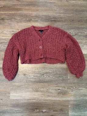 Forever 21 Dusty Rose Popcorn Knit Cropped Cardigan